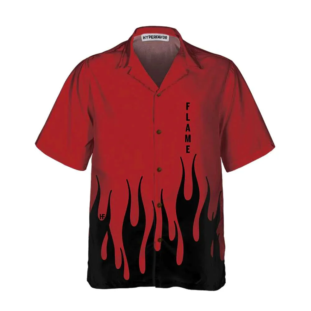 Black Flame Hawaiian Shirt, Short Sleeve Flame Shirt For Men, Flame Print Shirt, Anniversary, Valentine Gift For Husband, Boyfriend, Lovers