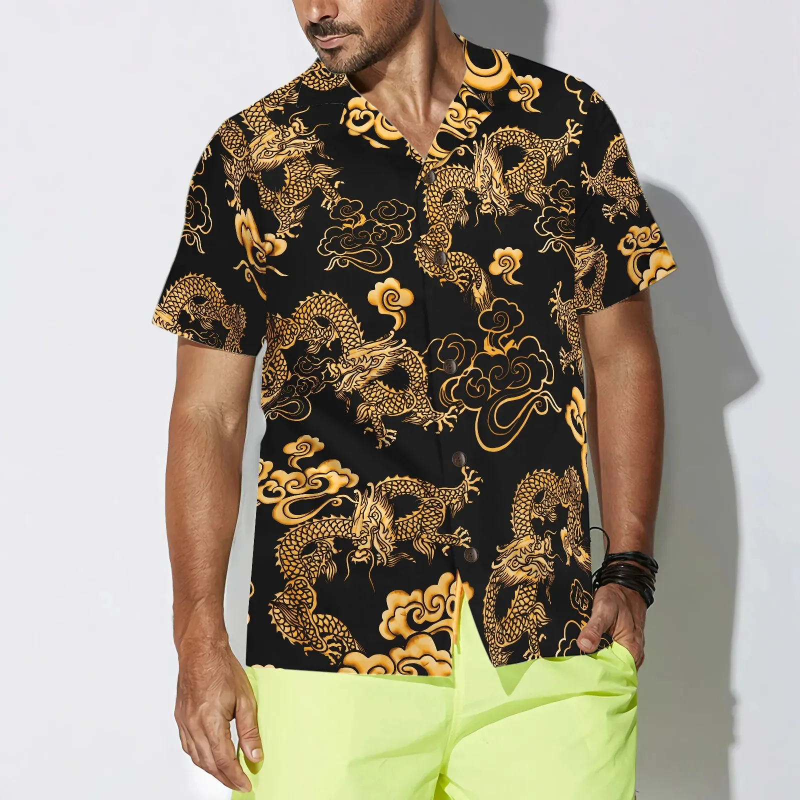 Black Gold Oriental Dragon Hawaiian Shirt, Hawaiian Shirt For Men - Perfect Gift Husband, Wife, Boyfriend, Girlfriend, Family, Friends