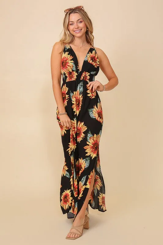 Black Sunflower Sleeveless Maxi Dress