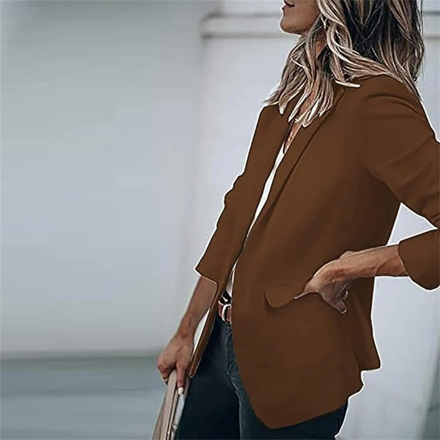 Blazers for Women Business Casual Blazers Open Front Long Sleeve Work Office Suit Jackets Fall Outerwear with Pockets