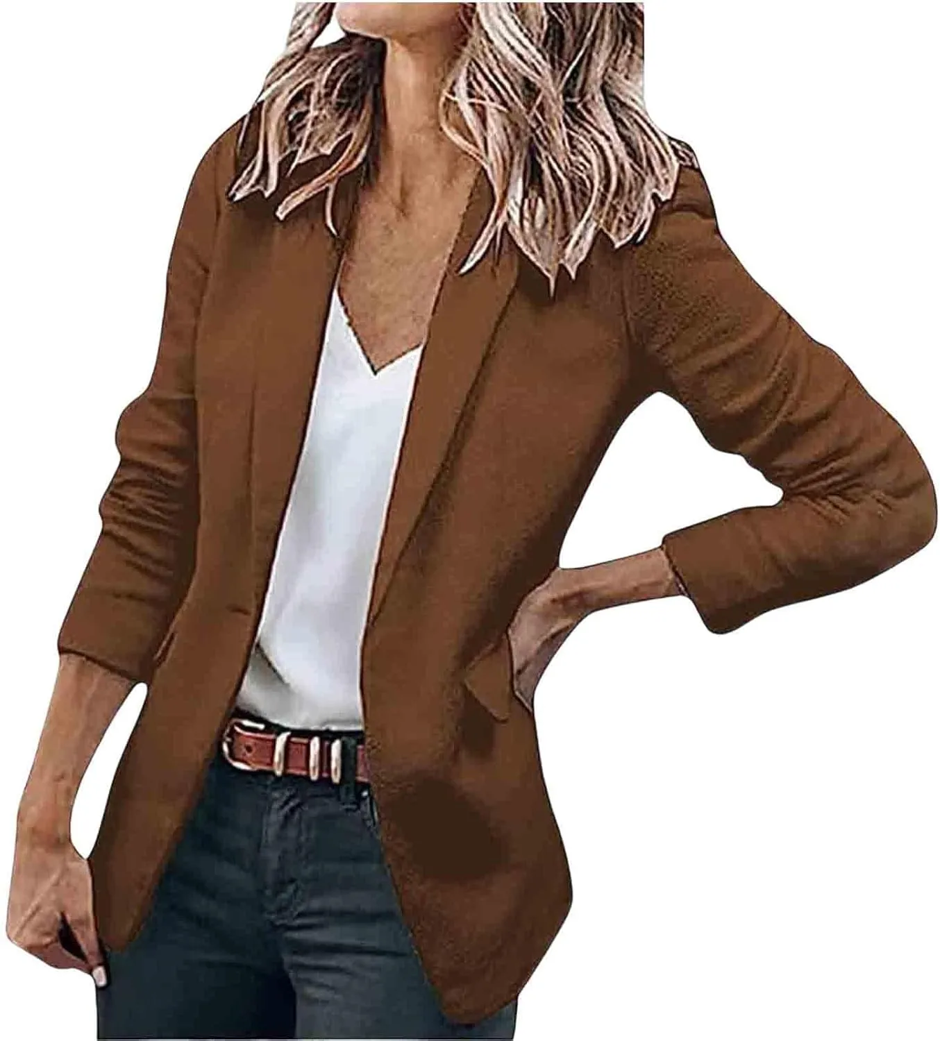 Blazers for Women Business Casual Blazers Open Front Long Sleeve Work Office Suit Jackets Fall Outerwear with Pockets