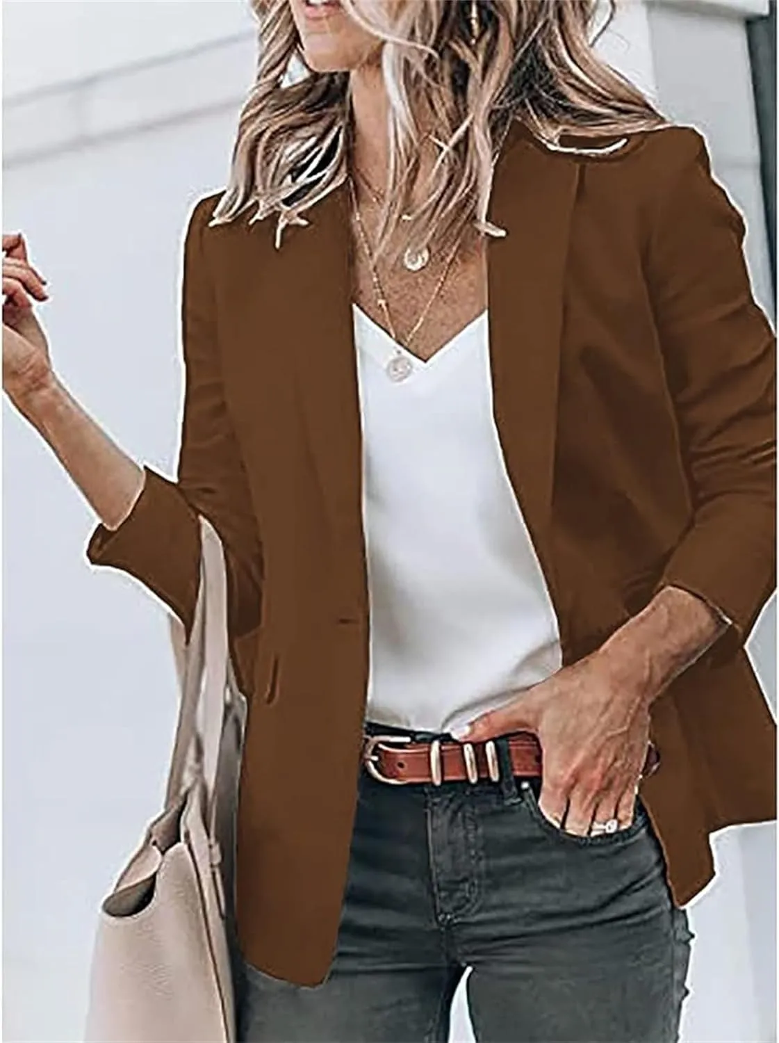 Blazers for Women Business Casual Blazers Open Front Long Sleeve Work Office Suit Jackets Fall Outerwear with Pockets