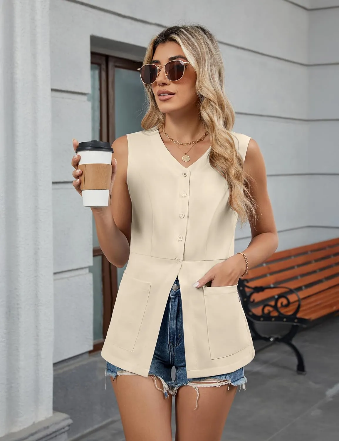 Blooming Jelly Womens Summer Tank Tops Button Down Sleeveless Vest Dressy Casual Blouses Business V Neck Outfits