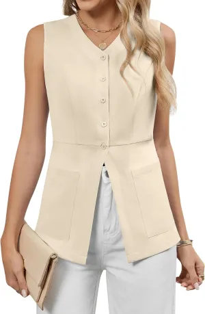Blooming Jelly Womens Summer Tank Tops Button Down Sleeveless Vest Dressy Casual Blouses Business V Neck Outfits