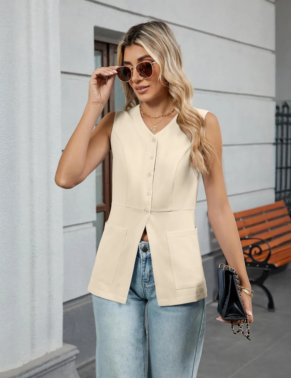 Blooming Jelly Womens Summer Tank Tops Button Down Sleeveless Vest Dressy Casual Blouses Business V Neck Outfits