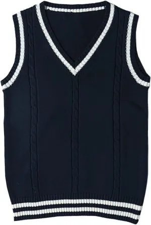 Blostirno Womens Sweater Vest V Neck JK Uniform Kint Vests Solid Classic Sleeveless Pullover Sweaters Tops