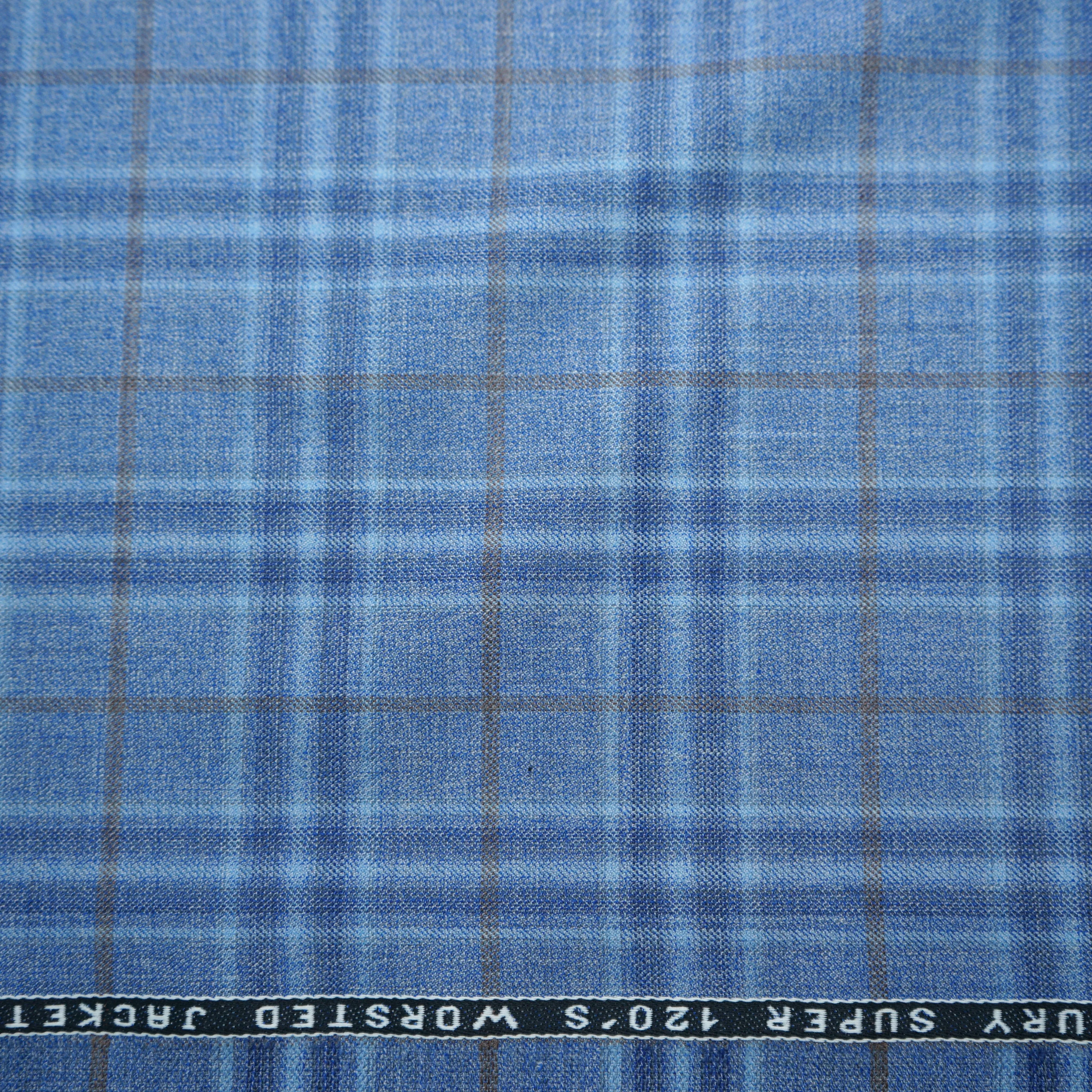 Blue Block Plaid with Antique Gold Windowpane Holland & Sherry Royal Mile Plains Suiting Fabric