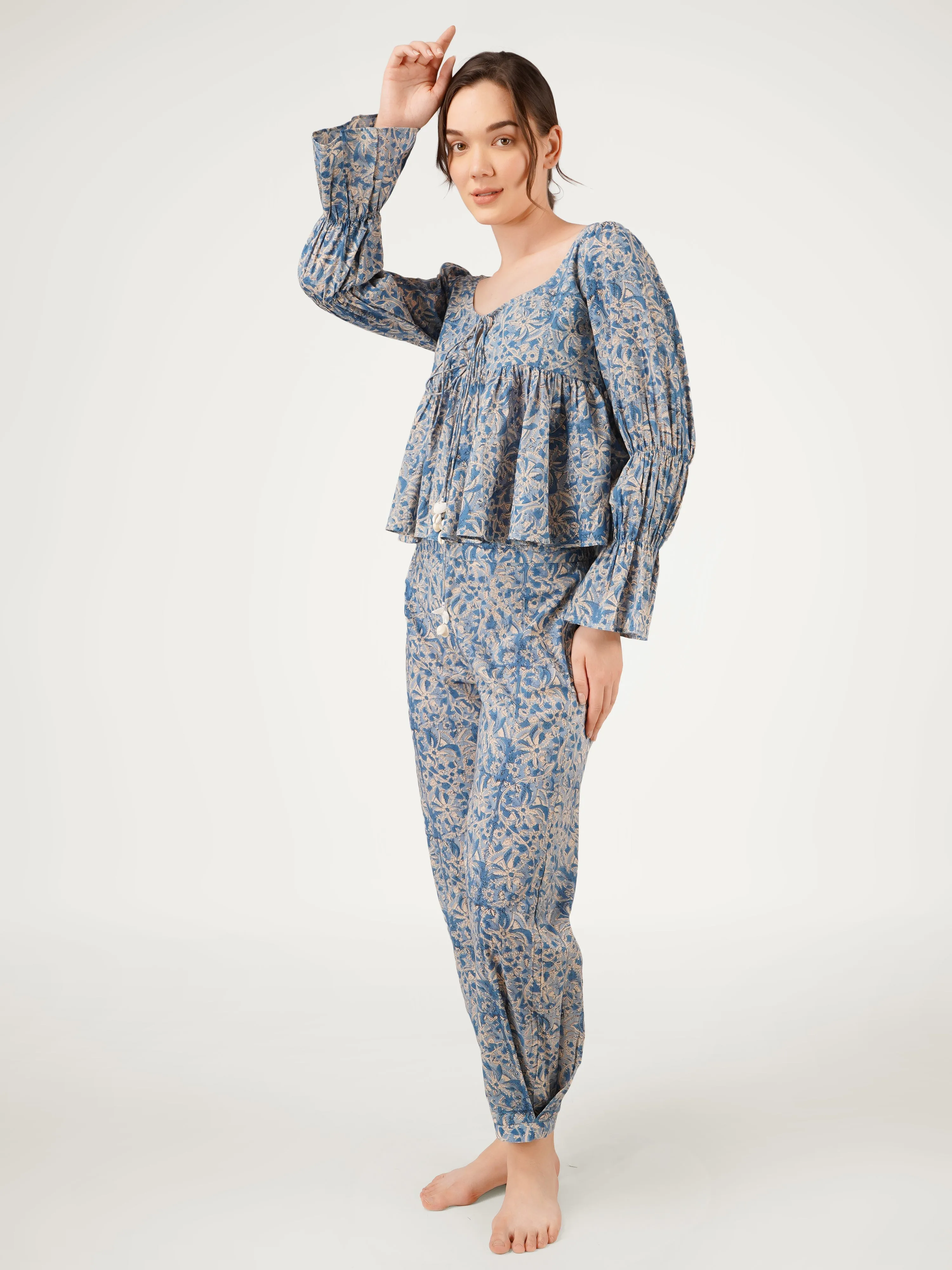 Blue Cotton Printed Co-Ord Set