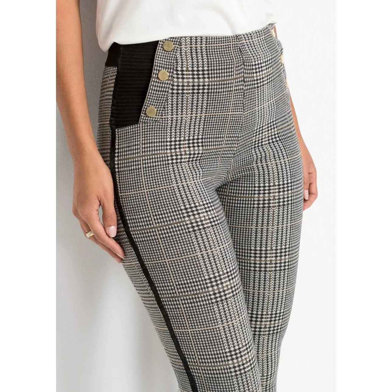 Bodyflirt Black Checked Piped Stretch Trousers