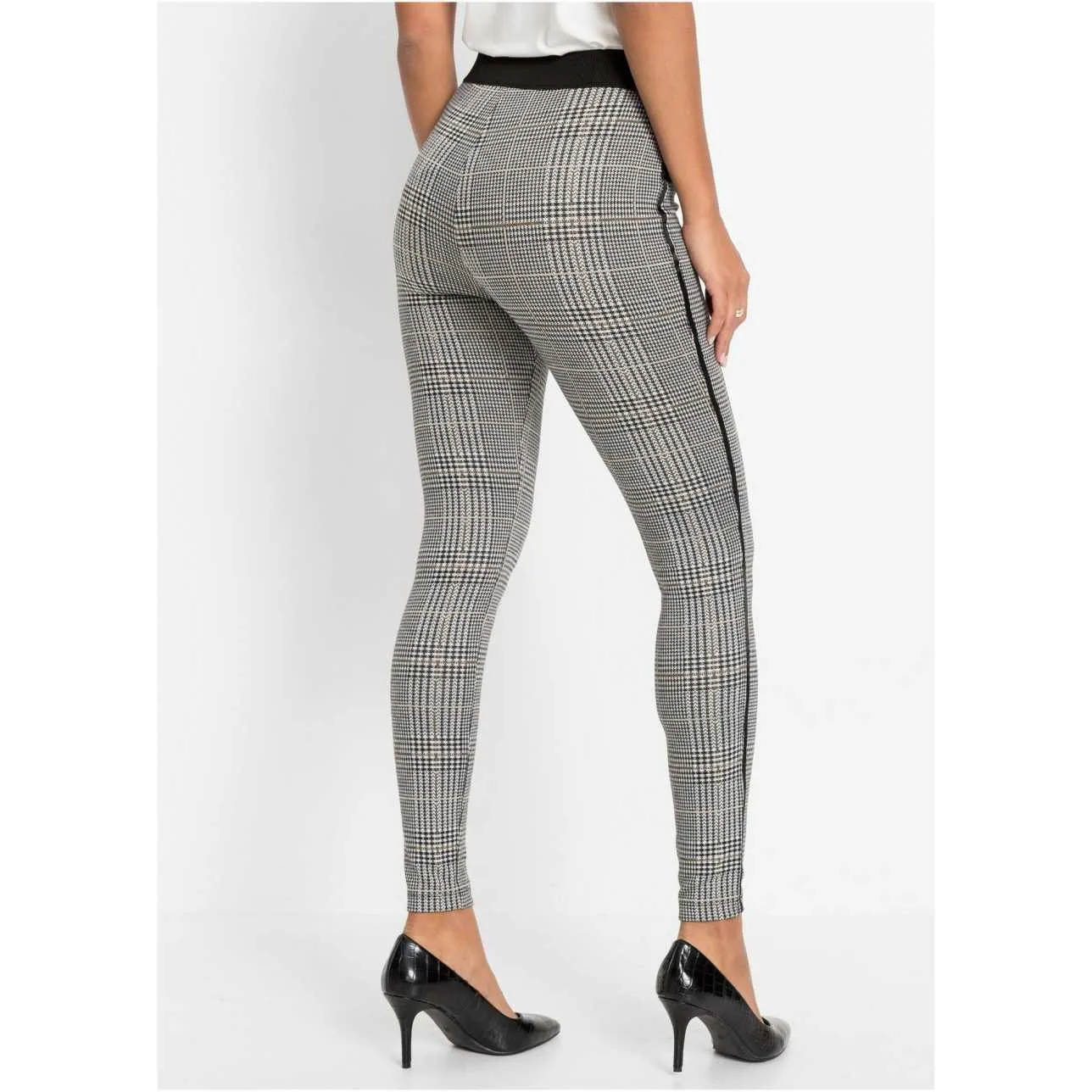 Bodyflirt Black Checked Piped Stretch Trousers