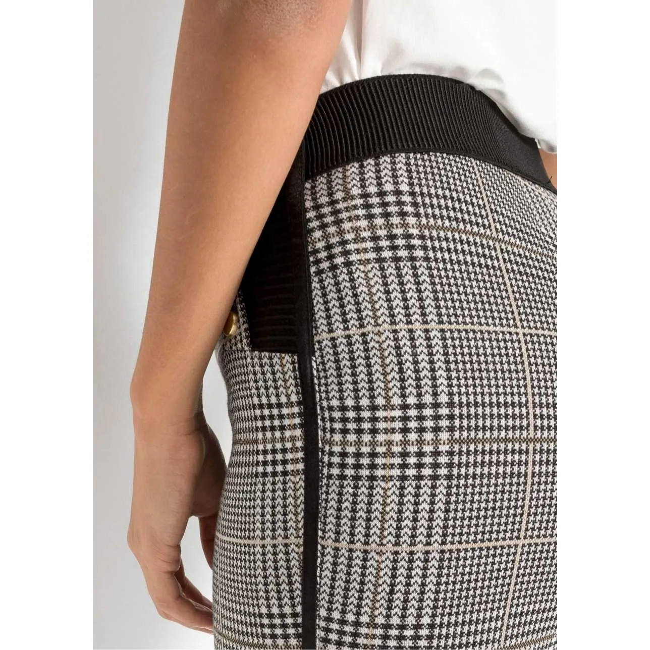 Bodyflirt Black Checked Piped Stretch Trousers