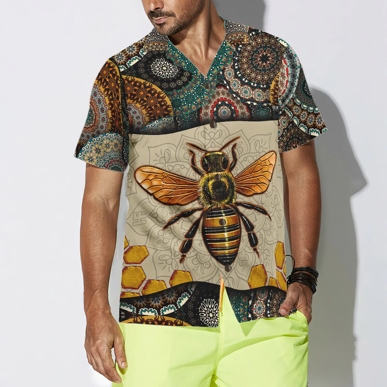 Boho Mandala Bee Hawaiian Shirt, Best Gift For Husband, Wife, Boyfriend, Girlfriend, Friend, Family