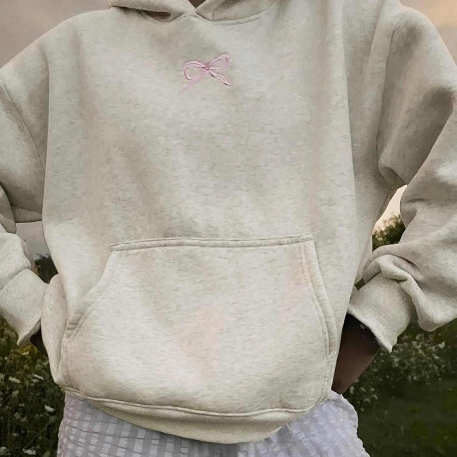 Bow Hoodies For Women Oversized Embroidered Trendy Preppy Cute A Pink Puff Sweatshirts Casual Aesthetic Pullover Tops