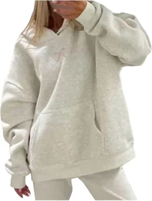 Bow Hoodies For Women Oversized Embroidered Trendy Preppy Cute A Pink Puff Sweatshirts Casual Aesthetic Pullover Tops