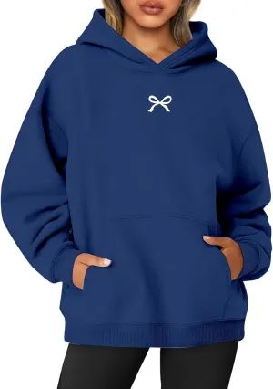 Bow Oversized Sweatshirt for Women Winter Fall Basic Hoodies Fashion Trendy Long Sleeve Sweaters Outfits