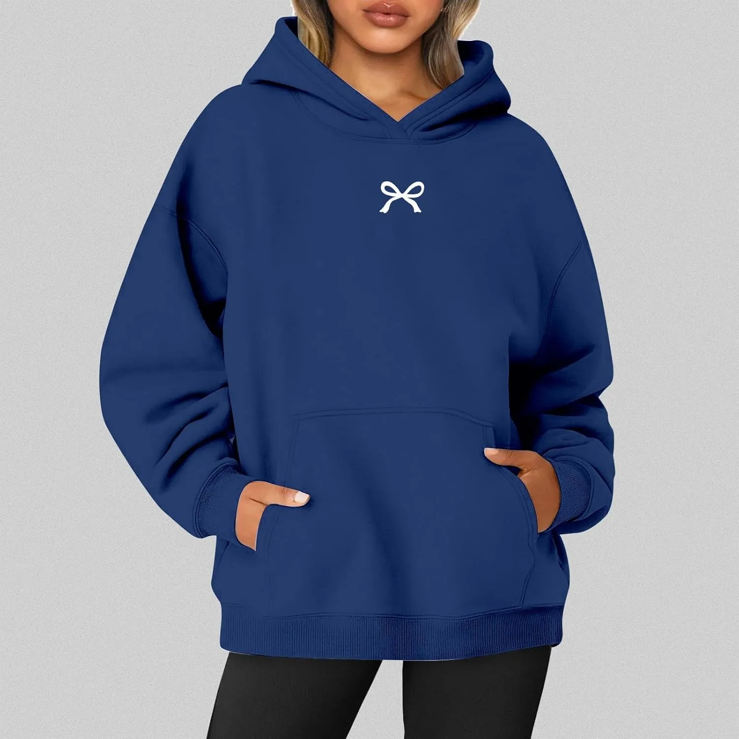 Bow Oversized Sweatshirt for Women Winter Fall Basic Hoodies Fashion Trendy Long Sleeve Sweaters Outfits