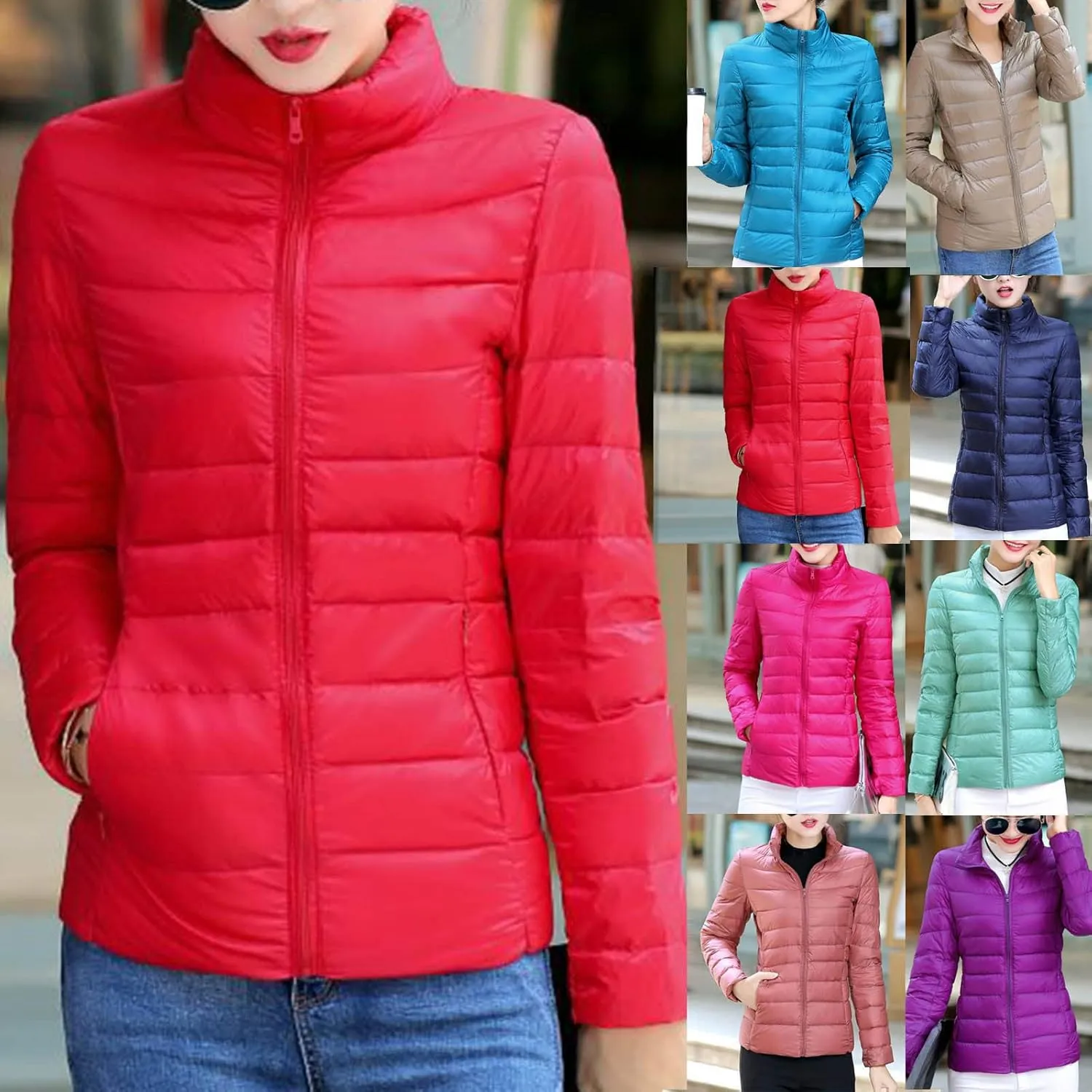 BOXIACEY Women's Puffer Jacket - Packable, Lightweight Down Jacket with Stand Collar, Quilted, Pockets