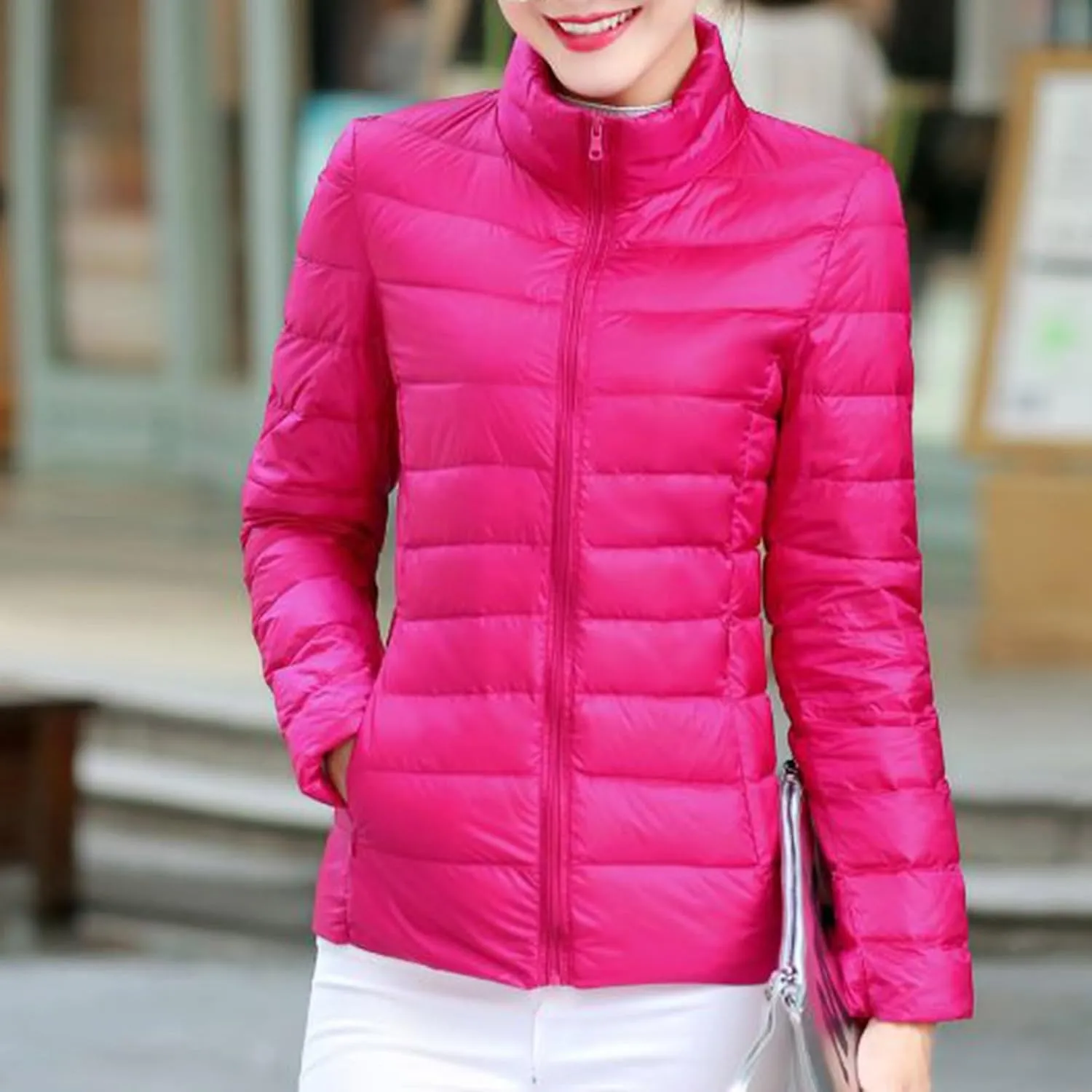 BOXIACEY Women's Puffer Jacket - Packable, Lightweight Down Jacket with Stand Collar, Quilted, Pockets