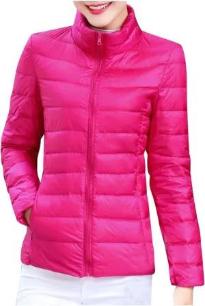 BOXIACEY Women's Puffer Jacket - Packable, Lightweight Down Jacket with Stand Collar, Quilted, Pockets