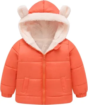 Boys And Girls Middle Children Solid Color Ears Cute Pocket Short Cotton Padded Children's Coat Falls Snowsuit