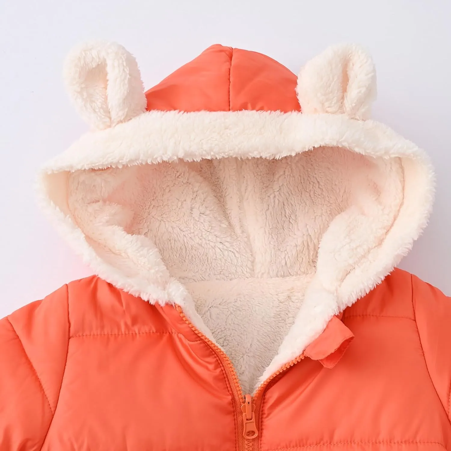 Boys And Girls Middle Children Solid Color Ears Cute Pocket Short Cotton Padded Children's Coat Falls Snowsuit