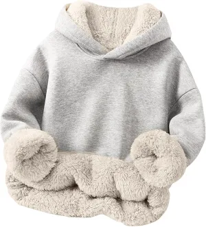 Boys Girls Fleece Lined Sherpa Hoodie Kids Warm Winter Hoodies Thicken Pullover Hooded Sweatshirt Sweater