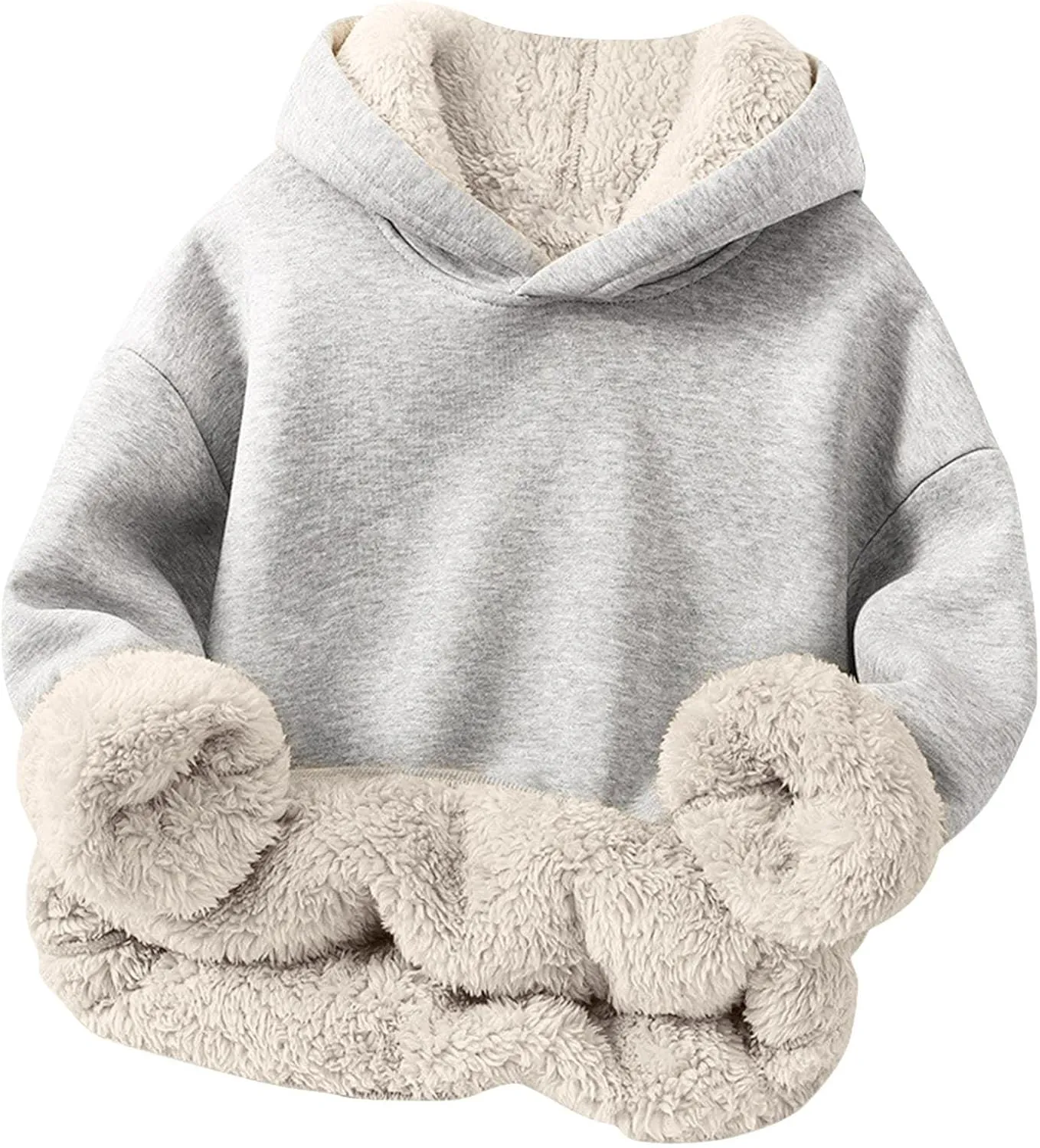 Boys Girls Fleece Lined Sherpa Hoodie Kids Warm Winter Hoodies Thicken Pullover Hooded Sweatshirt Sweater