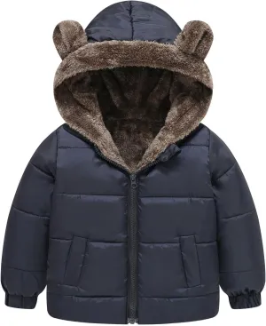 Boys Girls Solid Color Ears Cute Pocket Children Short Cotton Padded Childrens Coat Snow Coat Girls Winter Jacket Coats
