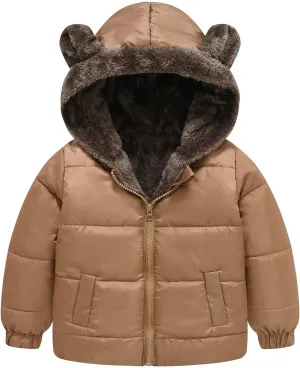 Boys Girls Solid Color Ears Cute Pocket Children Short Cotton Padded Childrens Coat Snow Coat Girls Winter Jacket Coats