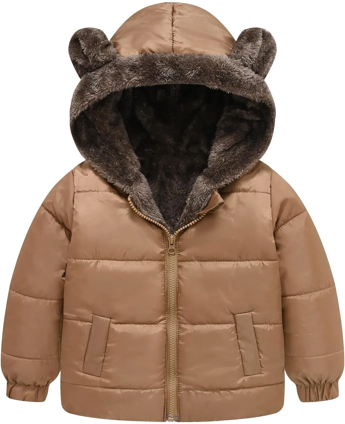 Boys Girls Solid Color Ears Cute Pocket Children Short Cotton Padded Childrens Coat Snow Coat Girls Winter Jacket Coats