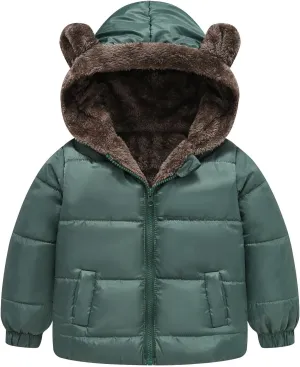 Boys Girls Solid Color Ears Cute Puffer Pocket Children Short Cotton Padded Childrens Coat Snow Coat Boys Snow Coat