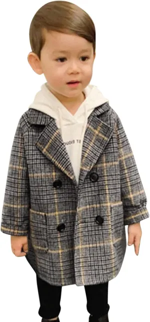 Boys Notch Lapel Double Breasted Long Trench Coat Casual Classic Peacoat Toddler Winter Collar Elegant Large Jacket