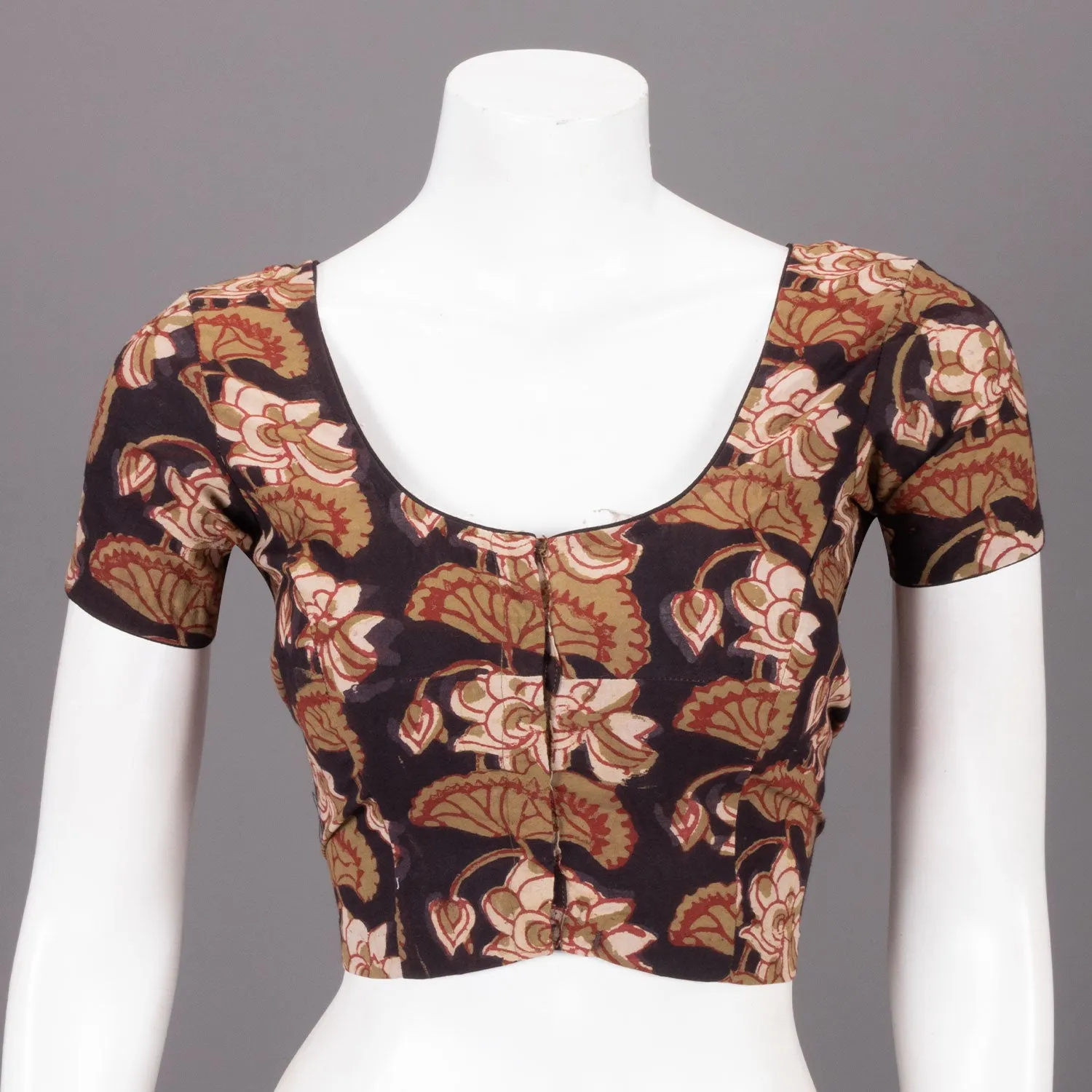 Brown Hand Block Jahota Printed Cotton Blouse 10074486