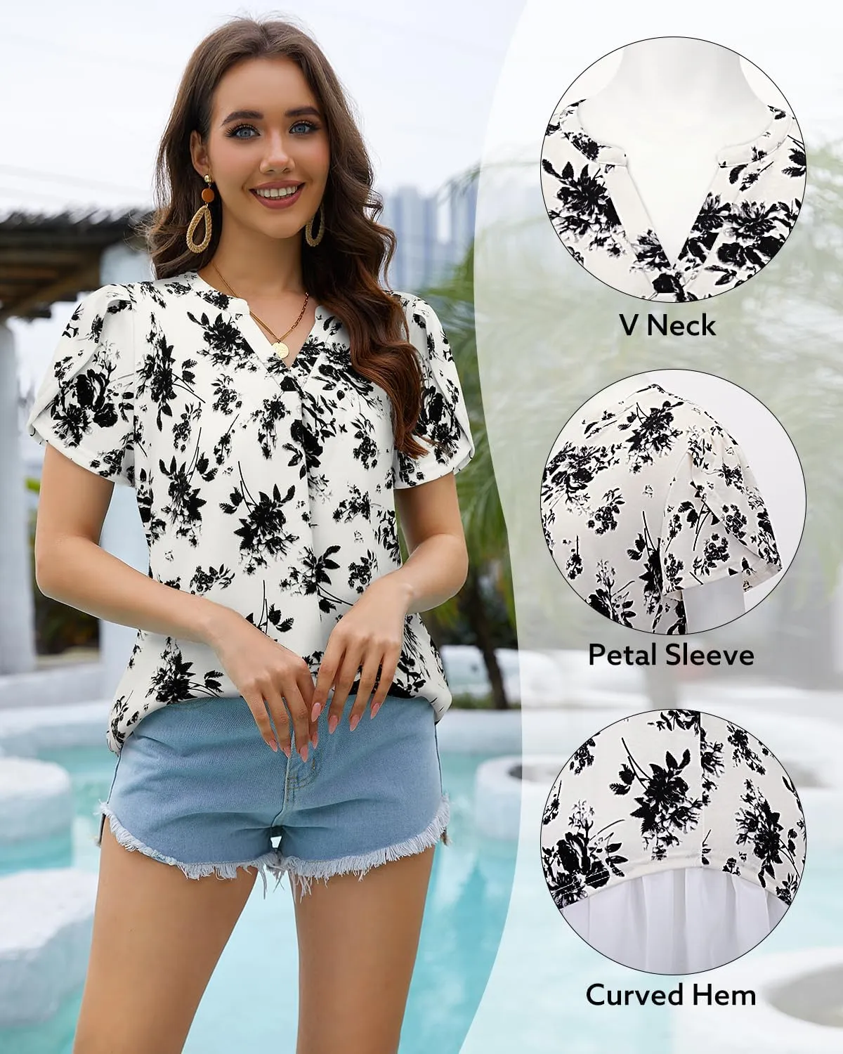Bulotus Women Summer Casual Short Sleeve T-Shirts V Neck Tops Short Sleeve Loose Fit Tunic Blouses