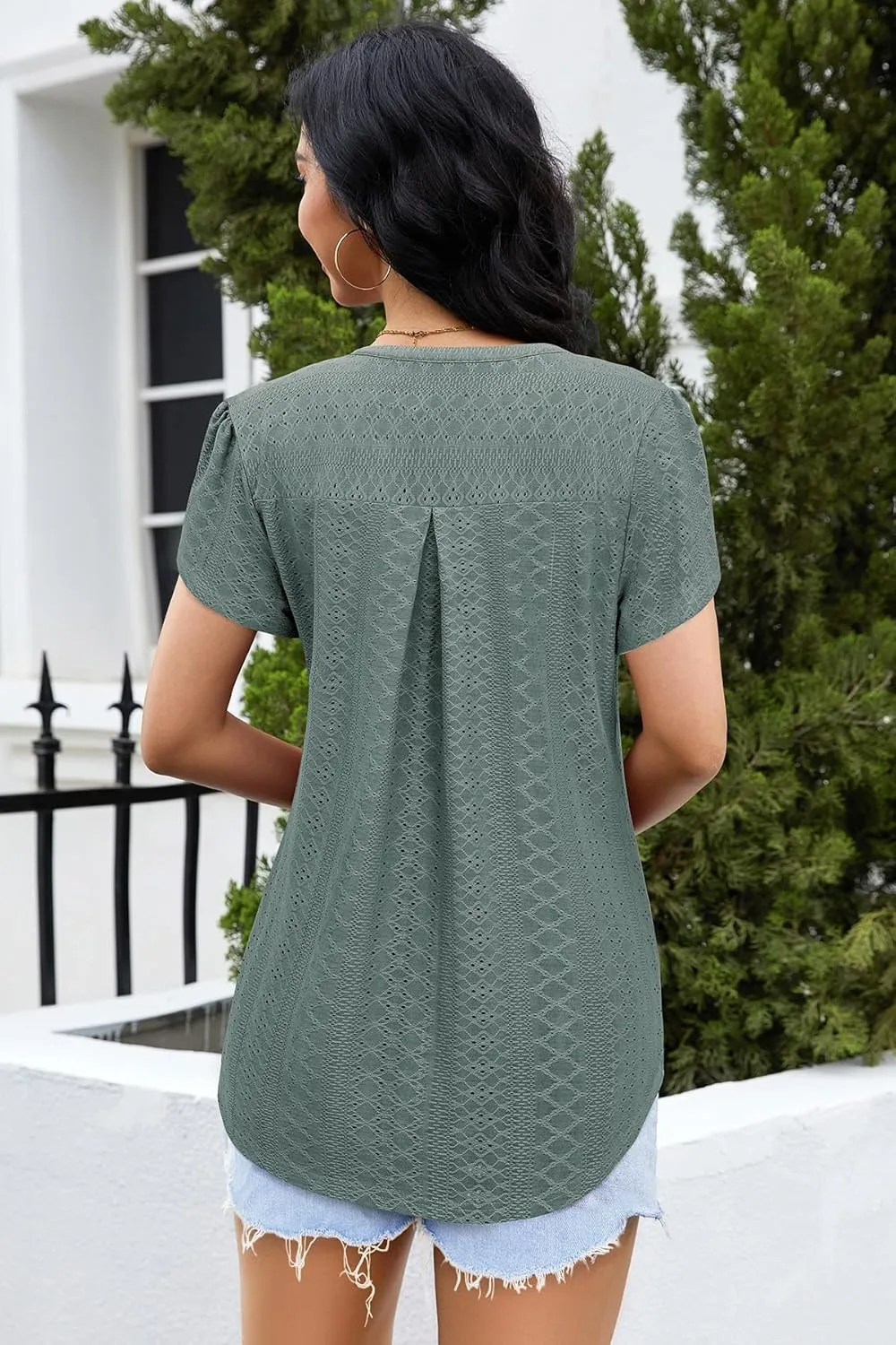 Bulotus Women Summer Casual Short Sleeve T-Shirts V Neck Tops Short Sleeve Loose Fit Tunic Blouses