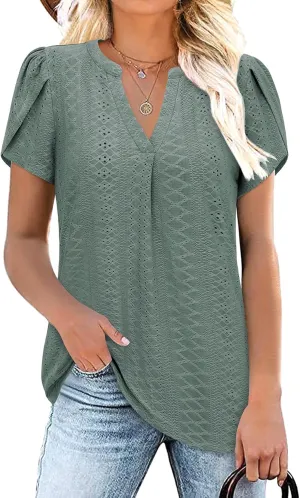 Bulotus Women Summer Casual Short Sleeve T-Shirts V Neck Tops Short Sleeve Loose Fit Tunic Blouses