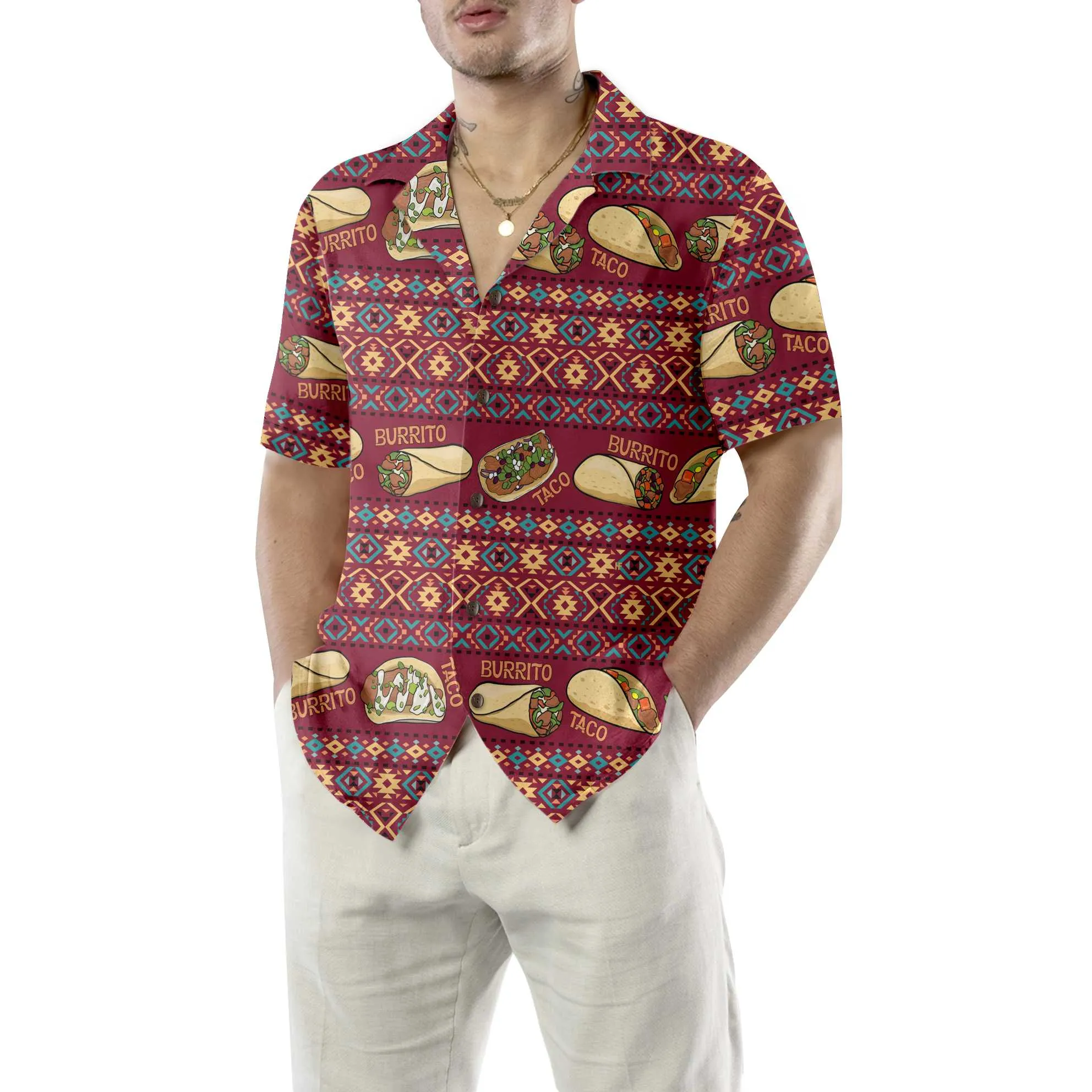 Burgundy Taco Mexican Folk Taco Hawaiian Shirt, Funny Taco Shirts For Men And Women, Taco Gift For Taco Lover, Friend, Family