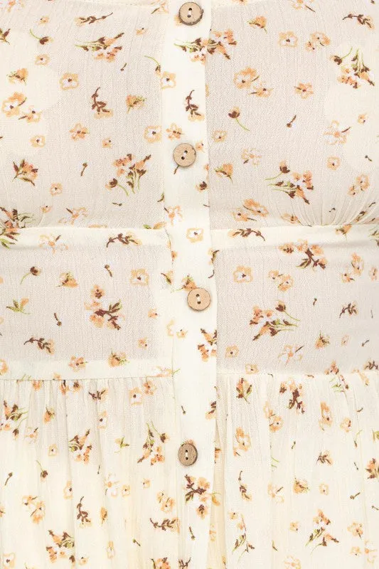 Button Down Back Smocking Ditsy Print Top