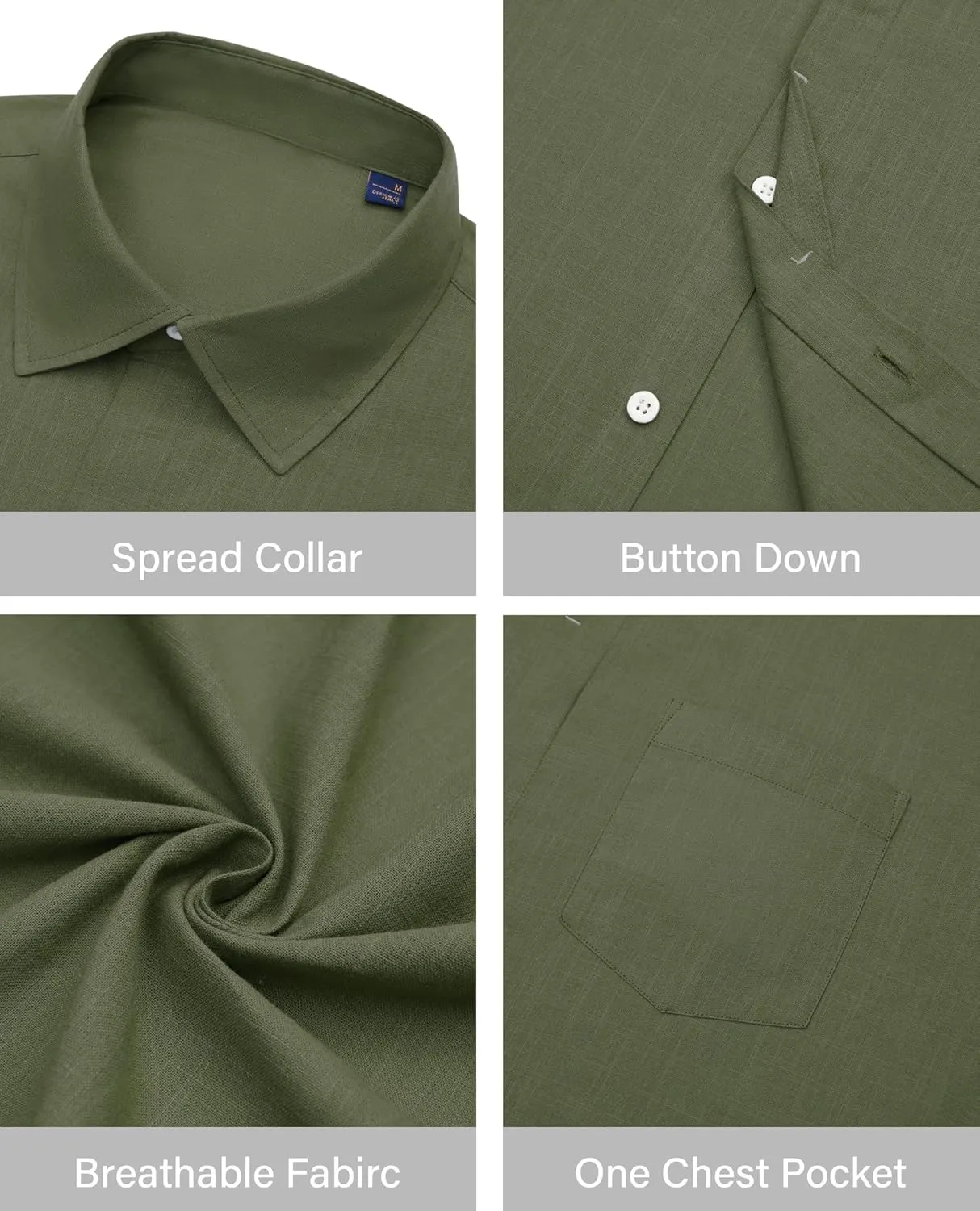 Button Down Linen Shirts for Men Casual Long Sleeve Shirts Cotton Linen Shirt with Pockets Speard Collar