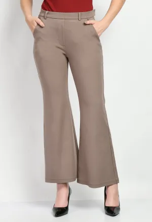 Camel Beige Cotton Blend Solid Stretch Bootcut Trouser Only