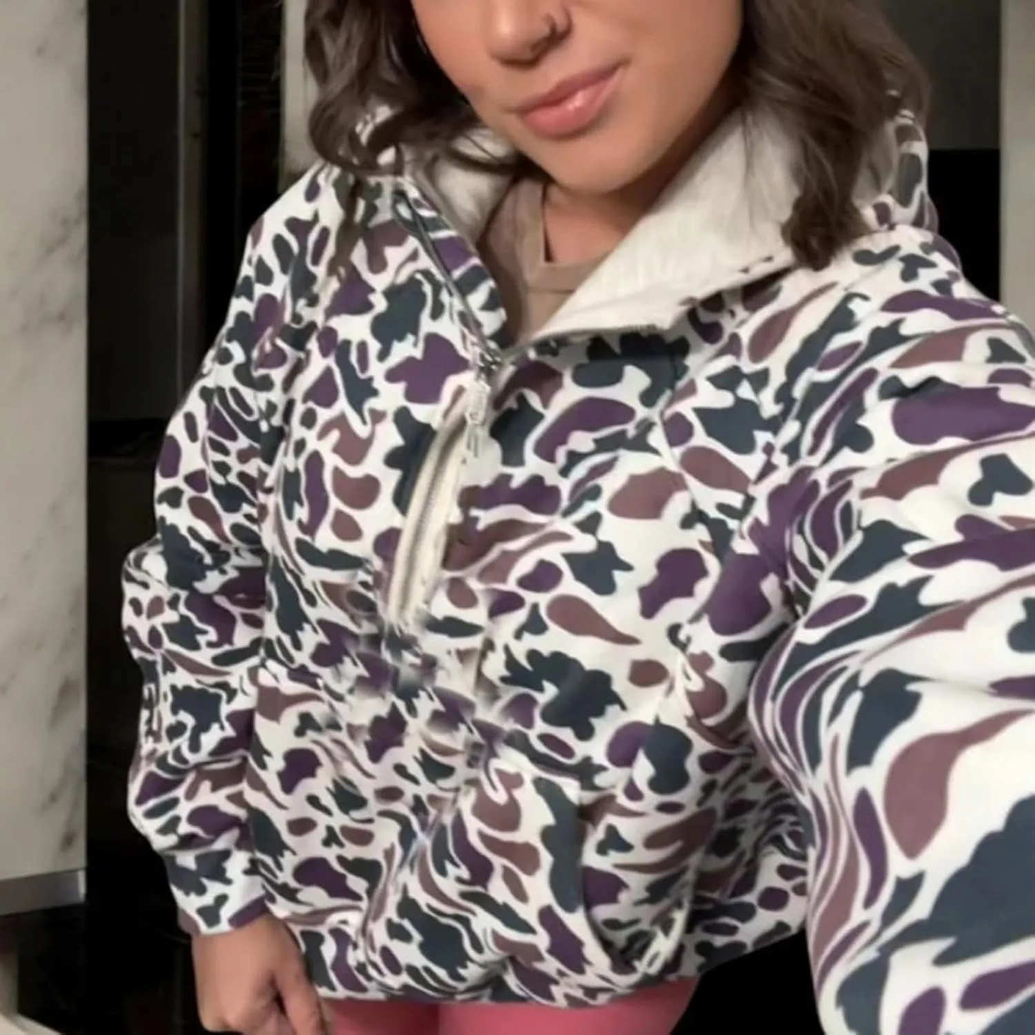 Camo Hoodie Y2k Quarter Zip Pullover Sweater Women Oversized Cute Hoodie Colorful Patchwork Cheetah Hoodies