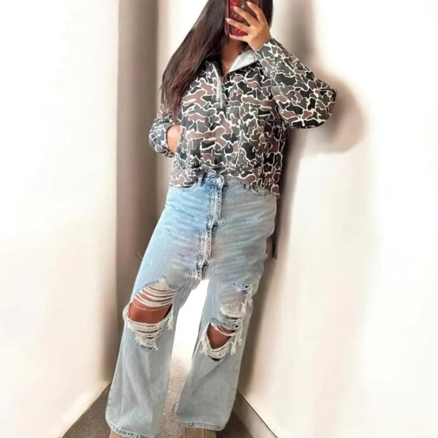 Camo Hoodie Y2k Quarter Zip Pullover Sweater Women Oversized Cute Hoodie Colorful Patchwork Cheetah Hoodies