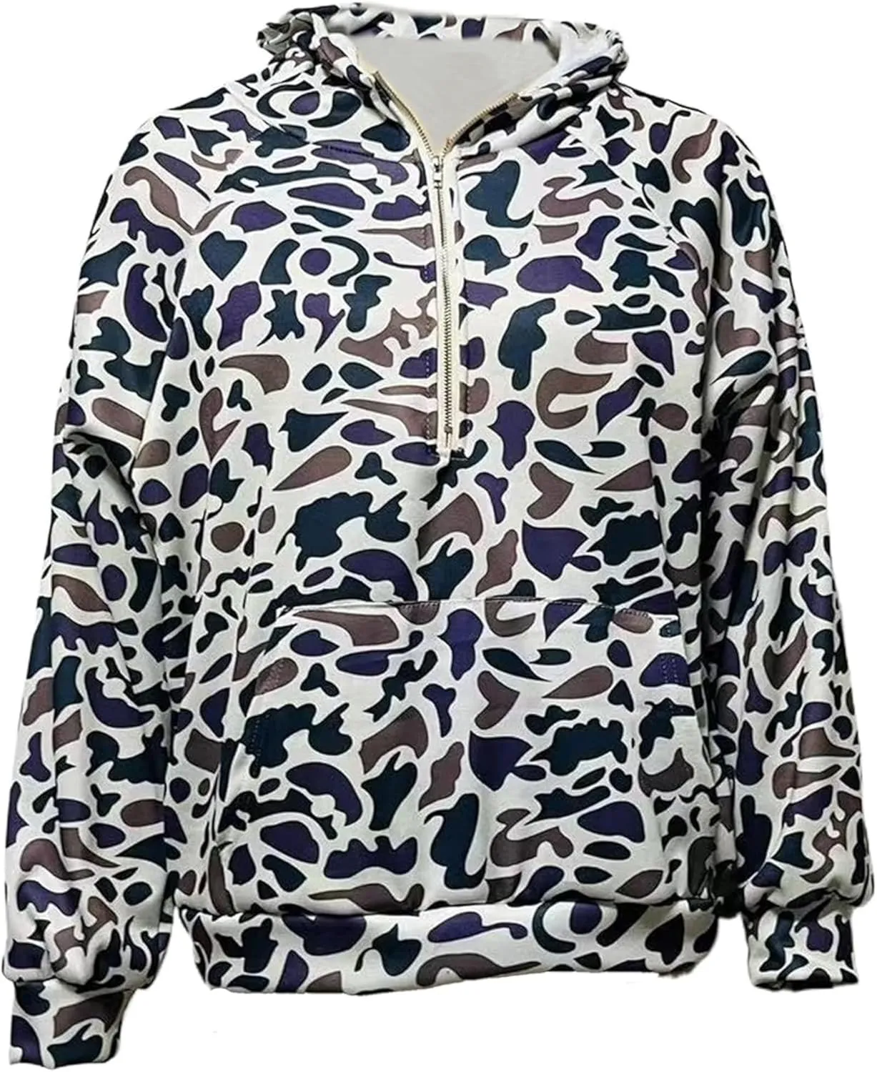 Camo Hoodie Y2k Quarter Zip Pullover Sweater Women Oversized Cute Hoodie Colorful Patchwork Cheetah Hoodies