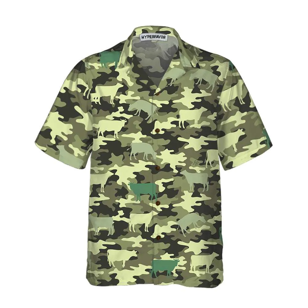 Camouflage Cow Hawaiian Shirt, Cow Shirt For Men & Women, Funny Cow Print Shirt, Best Gift For Friend, Family