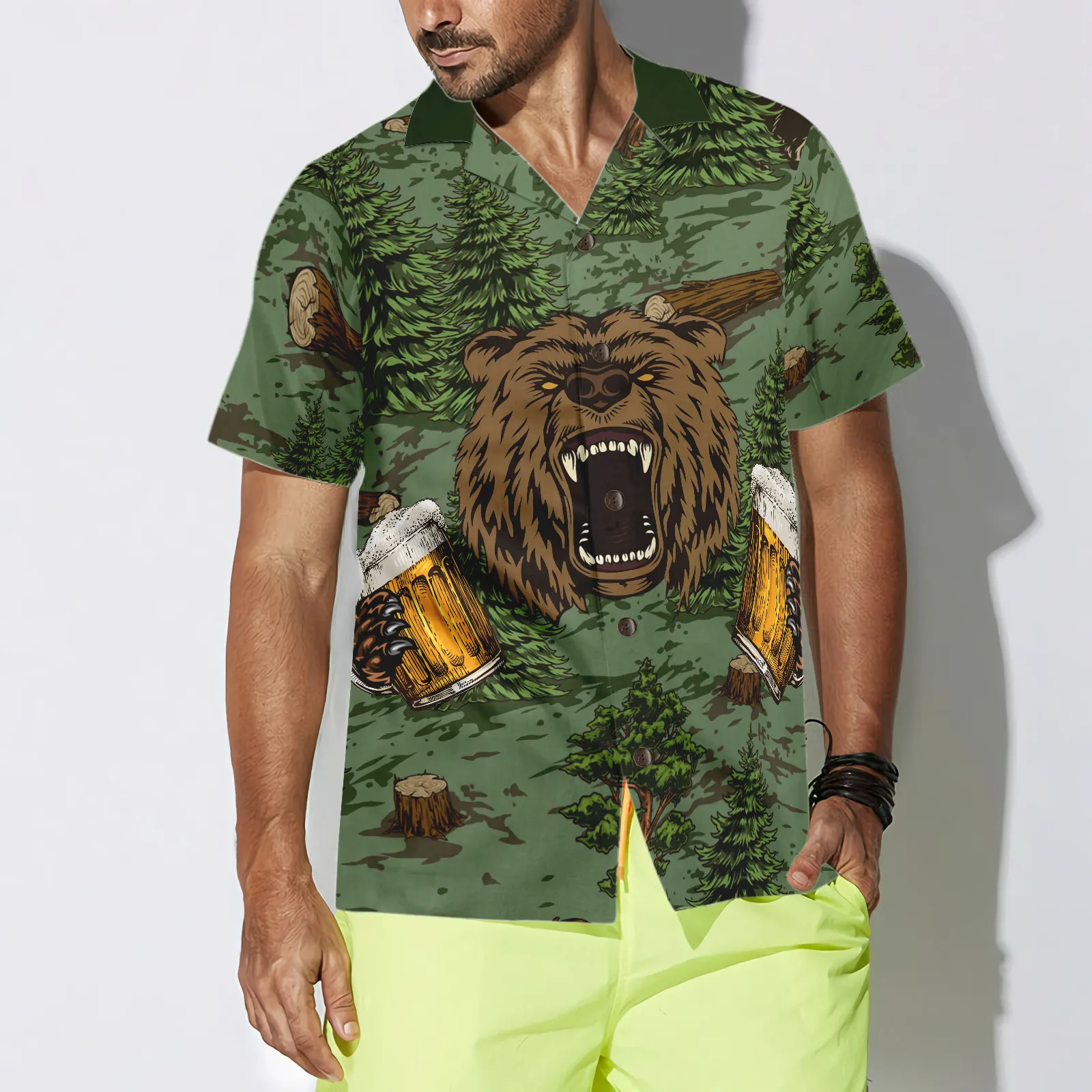 Camping Angry Bear Drink Beer Hawaiian Shirt,God Is Great Beer Is Good Hawaiian Shirt, Best Gift For Camping, Friend, Family