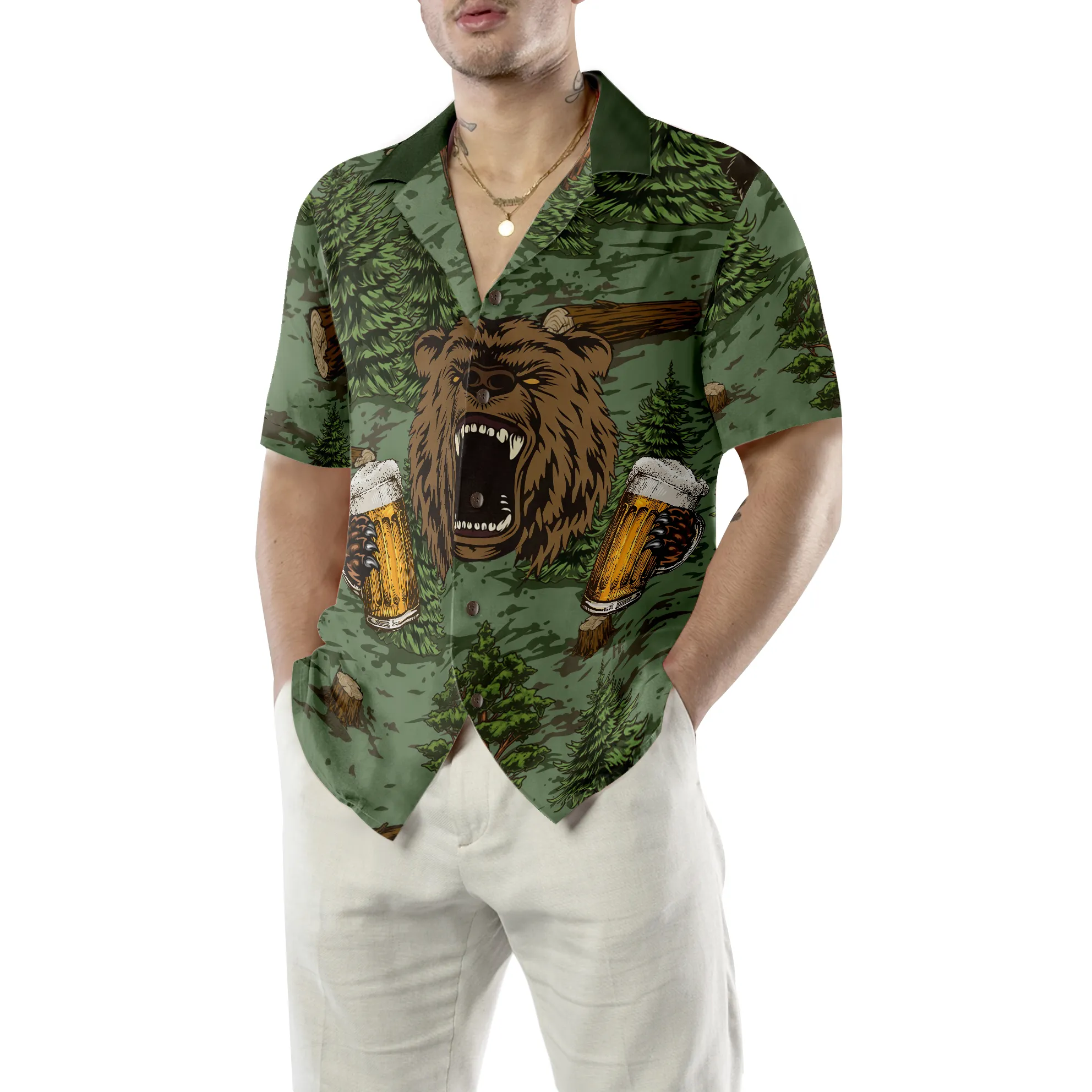 Camping Angry Bear Drink Beer Hawaiian Shirt,God Is Great Beer Is Good Hawaiian Shirt, Best Gift For Camping, Friend, Family