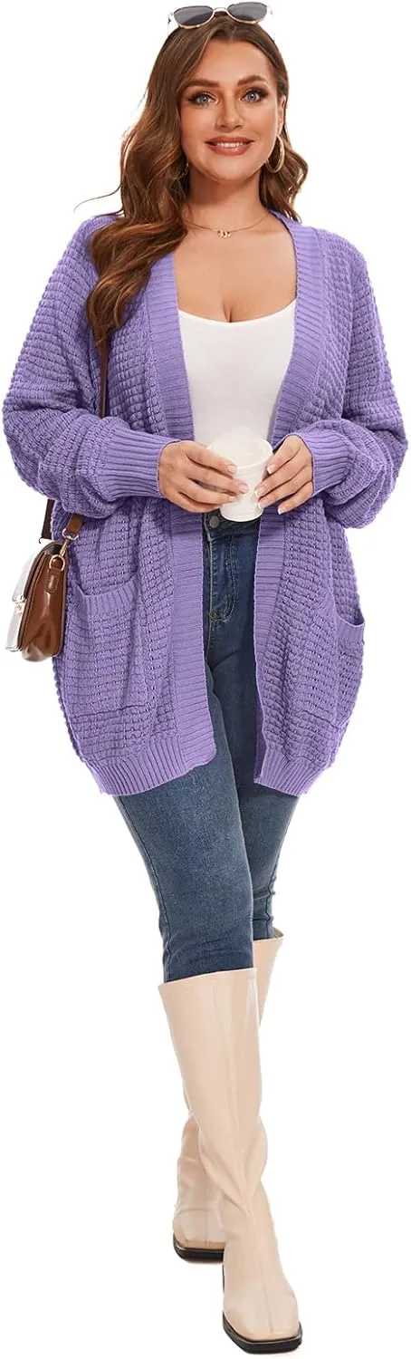Cardigan Sweaters for Women Plus Size Waffle Knit Long Sleeve Womens Fall Open Front Sweaters Tops with Pockets