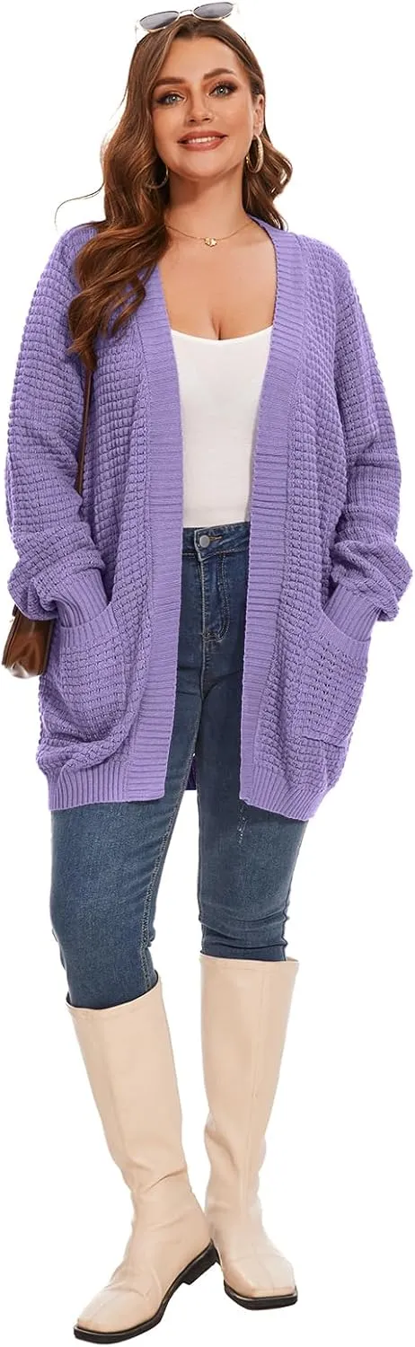 Cardigan Sweaters for Women Plus Size Waffle Knit Long Sleeve Womens Fall Open Front Sweaters Tops with Pockets