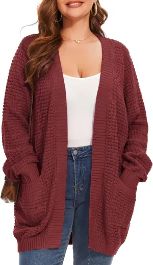Cardigan Sweaters for Women Plus Size Waffle Knit Long Sleeve Womens Fall Open Front Sweaters Tops with Pockets