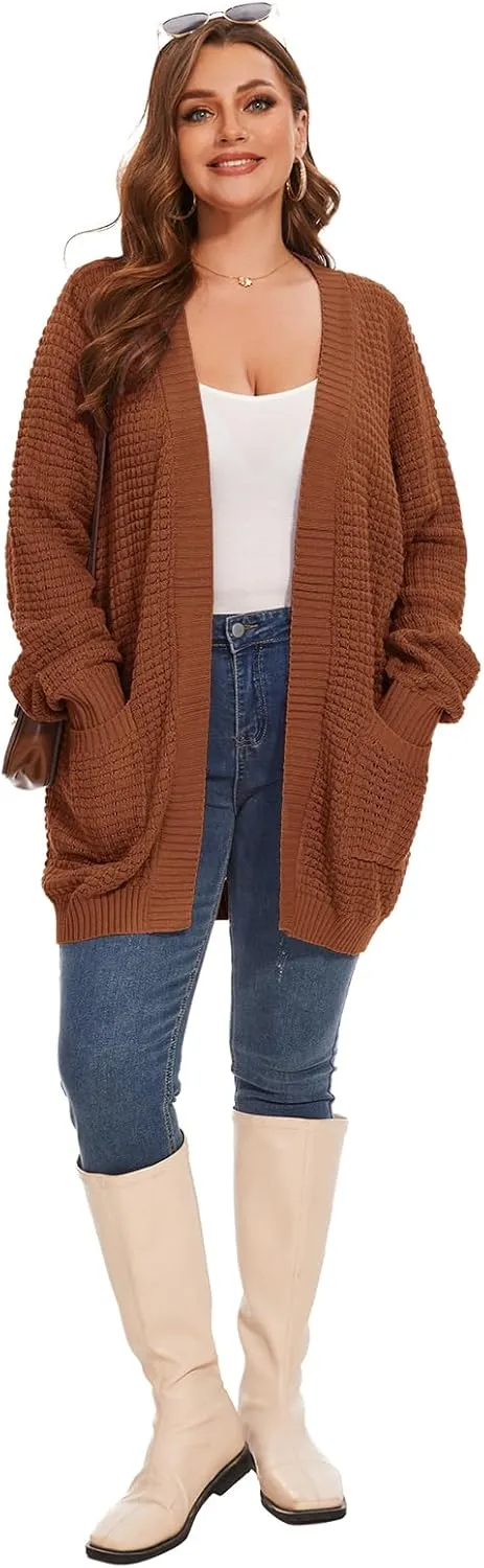 Cardigan Sweaters for Women Plus Size Waffle Knit Long Sleeve Womens Fall Open Front Sweaters Tops with Pockets